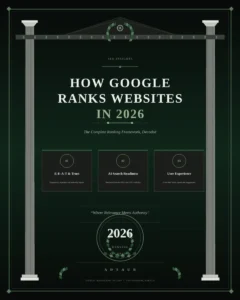 neo classical image in green and grey discussing the topic how google ranks websites in 2026